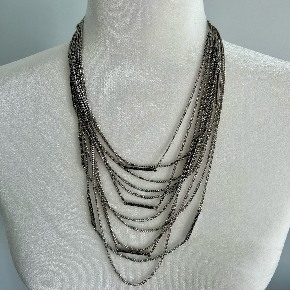 Costume Jewelry Multi-Layer Necklace in Silver Tone